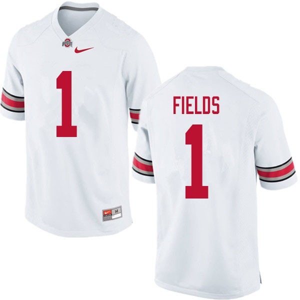 Ohio State Buckeyes #1 Justin Fields Men NCAA Jersey White - Click Image to Close